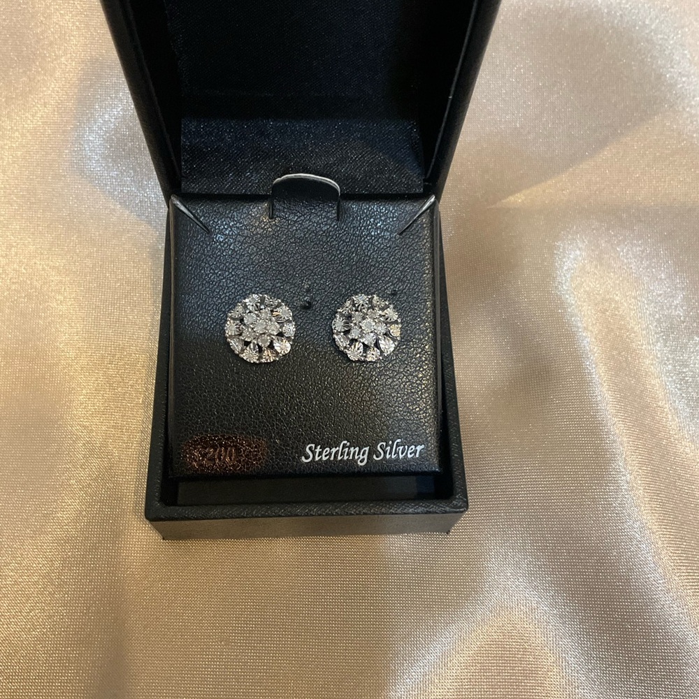 Sterling Silver and Diamond Stud Earrings